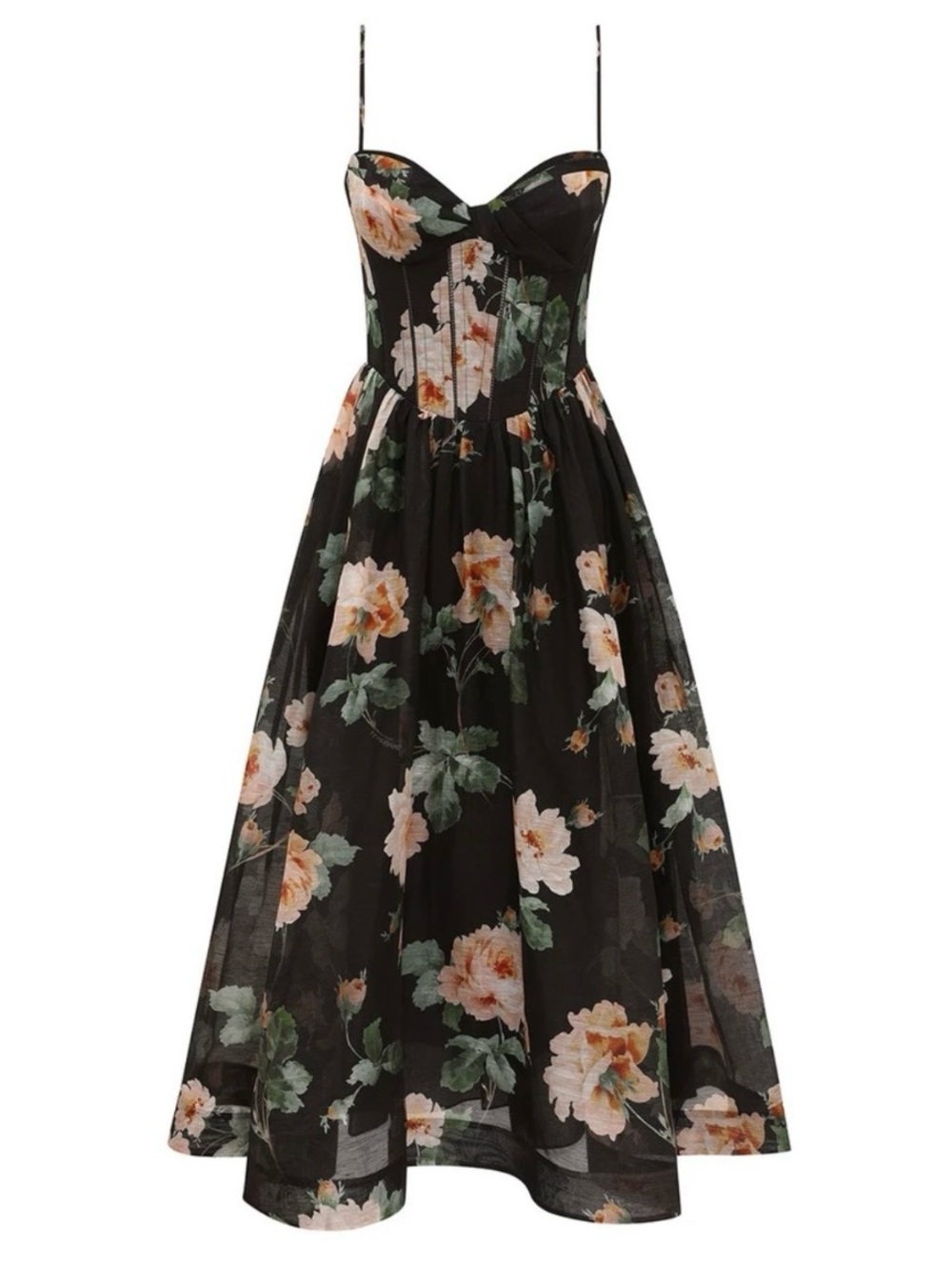 NWT Zimmermann Floral Luna Corset Midi Dress with Garment Bag. Size 0 / US 4